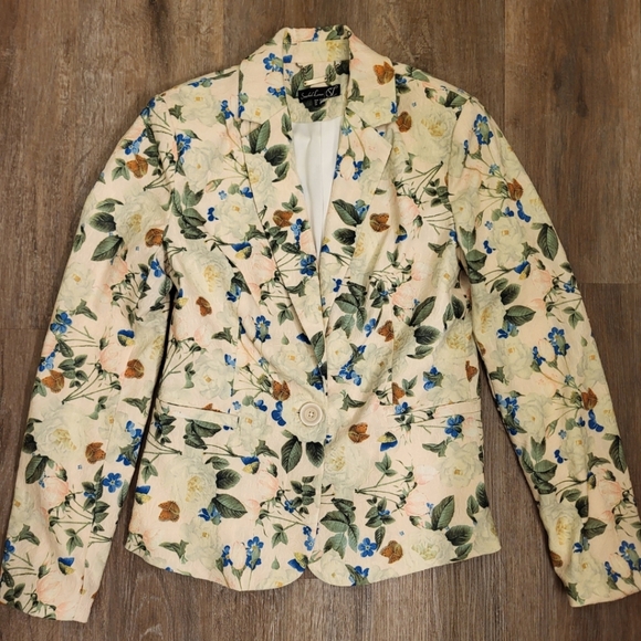 Smashed Lemon Butterfly & Floral Blazer  Size 8 Blush Pink & Multi Colored - Picture 1 of 10